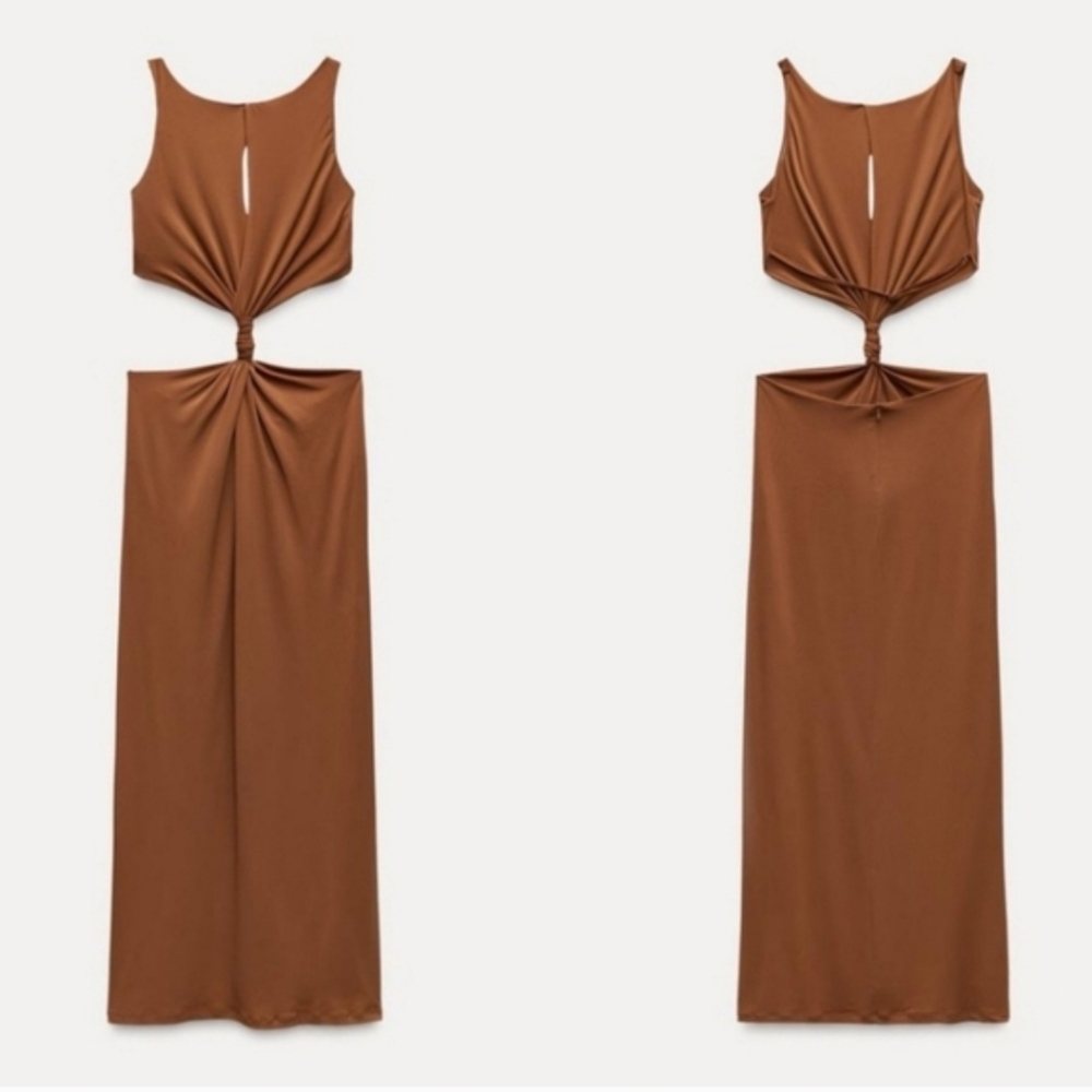 Zara Cut Out Maxi Dress Brown SizeM - Picture 12 of 13